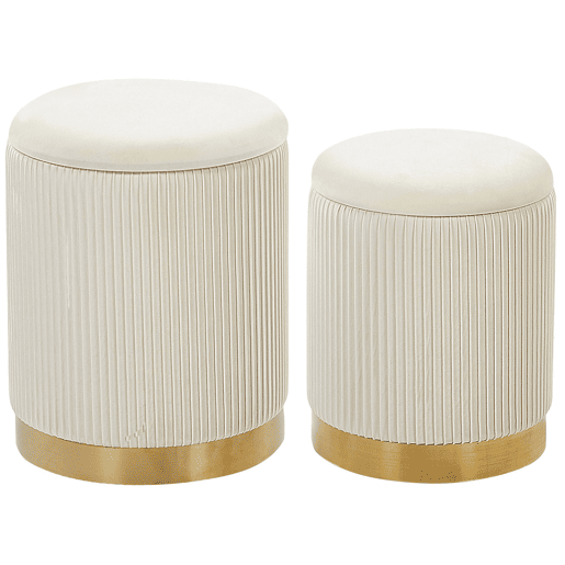 Conjunto de 2 tamboretes com arrumação MIRAMAR Veludo Branco 3531 cm 3531 cm 4439 cm