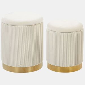 Conjunto de 2 tamboretes com arrumação MIRAMAR Veludo Branco 3531 cm 3531 cm 4439 cm