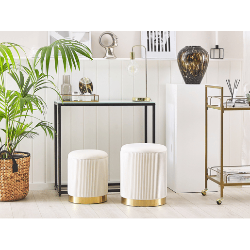 Conjunto de 2 tamboretes com arrumação MIRAMAR Veludo Branco 3531 cm 3531 cm 4439 cm