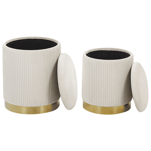 Conjunto de 2 tamboretes com arrumação MIRAMAR Veludo Branco 3531 cm 3531 cm 4439 cm