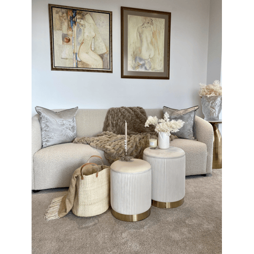 Conjunto de 2 tamboretes com arrumação MIRAMAR Veludo Branco 3531 cm 3531 cm 4439 cm