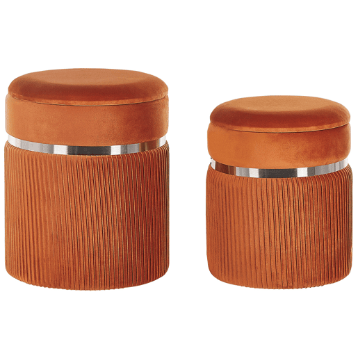 Conjunto de 2 tamboretes com arrumação CAMDENTON Veludo Laranja 3631 cm 3631 cm 4438 cm