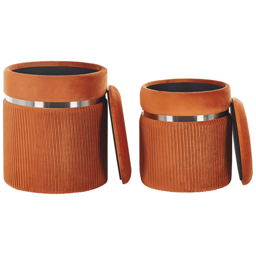 Conjunto de 2 tamboretes com arrumação CAMDENTON Veludo Laranja 3631 cm 3631 cm 4438 cm