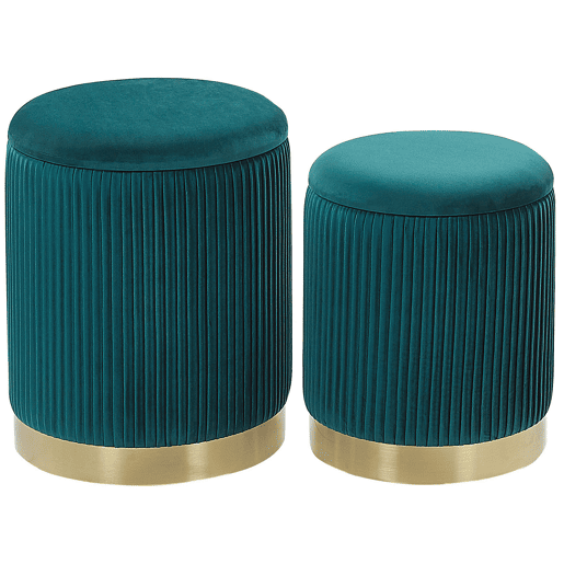 Conjunto de 2 tamboretes com arrumação MIRAMAR Veludo Azul esverdeado 3531 cm 3531 cm 4439 cm