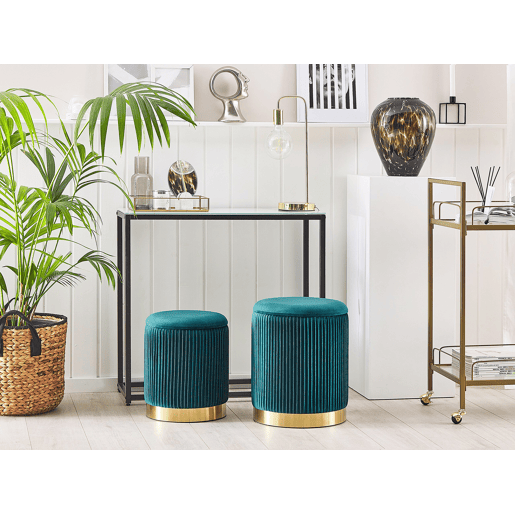 Conjunto de 2 tamboretes com arrumação MIRAMAR Veludo Azul esverdeado 3531 cm 3531 cm 4439 cm