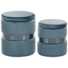 Conjunto de 2 tamboretes com arrumação DORIS Veludo Azul 3530 cm 3530 cm 4436 cm