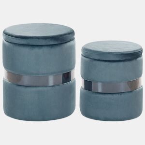 Conjunto de 2 tamboretes com arrumação DORIS Veludo Azul 3530 cm 3530 cm 4436 cm