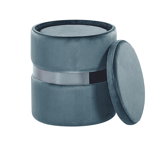 Conjunto de 2 tamboretes com arrumação DORIS Veludo Azul 3530 cm 3530 cm 4436 cm