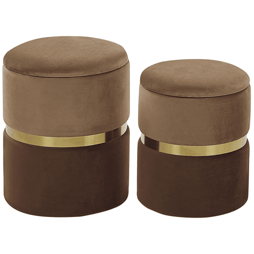 Conjunto de 2 tamboretes com arrumação WICHITA Veludo Castanho 3631 cm 3631 cm 4439 cm
