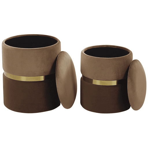 Conjunto de 2 tamboretes com arrumação WICHITA Veludo Castanho 3631 cm 3631 cm 4439 cm