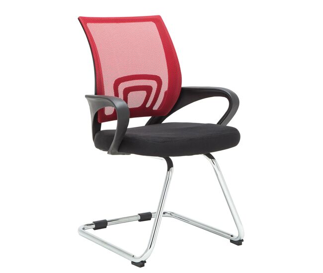 Silla estilo cantilever eureka con reposabrazos y tapizado con tejido en red color rojo