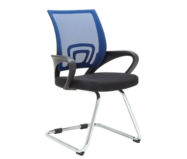 Silla estilo cantilever eureka con reposabrazos y tapizado con tejido en red color azul