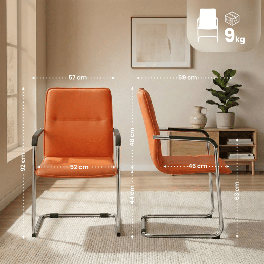 Conjunto de 2 cadeiras de conferência Assento ergonómico de Seattle com apoios para os braços e base metálica robusta Cor Laranja