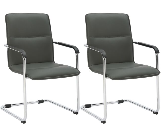Set de 2 sillas de conferencia seattle asiento de forma ergonómica con reposabrazos y base de metal robusto color gris