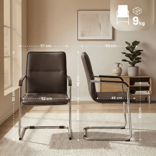 Conjunto de 2 cadeiras de conferência Assento ergonómico de Seattle com apoios para os braços e base metálica robusta Cor Castanho