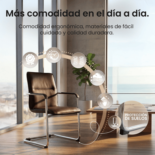Conjunto de 2 cadeiras de conferência Assento ergonómico de Seattle com apoios para os braços e base metálica robusta Cor Castanho