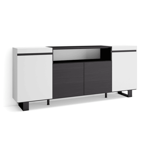 Aparador sala de jantar, Sala, Cozinha, Entrada, TV, 200x35x87cm, 4 Portas, Design industrial, Estilo moderno, Branco e preto