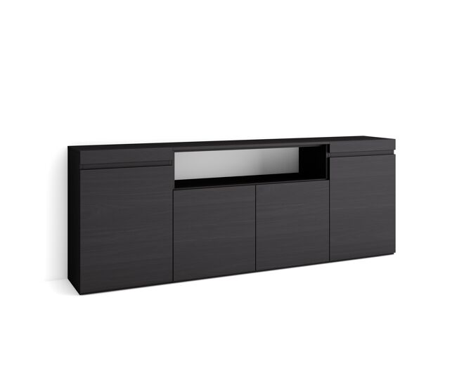 Aparador para salón gran capacidad de almacenaje 200x35x75cm 4 puertas armario, zapatero estilo moderno negro