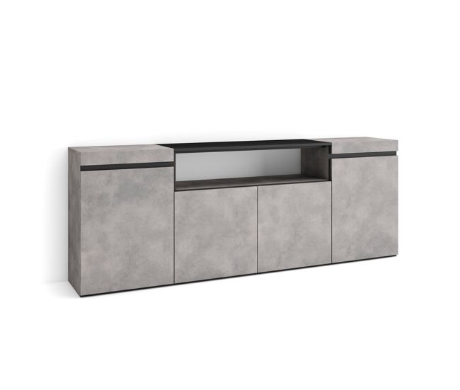 Aparador para salón gran capacidad de almacenaje 200x35x75cm 4 puertas armario, zapatero estilo moderno cemento