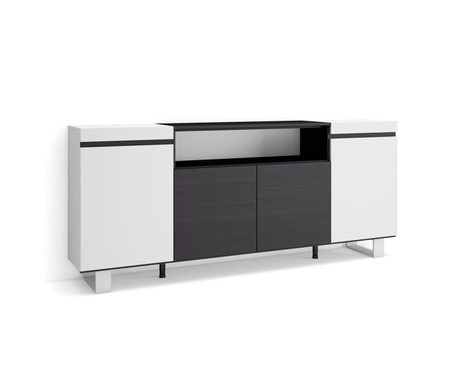 Aparador para salón gran capacidad de almacenaje 200x35x87cm 4 puertas diseño industrial estilo moderno blanco y negro