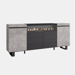 Aparador sala de jantar, Sala, Cozinha, Entrada, TV, 200x35x87cm, 4 Portas, Lareira eléctrica, Design industrial, Estilo moderno, Cimento