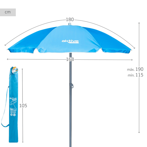 Guarda-sol Ø180 cm inclinável com proteção UV50 Aktive