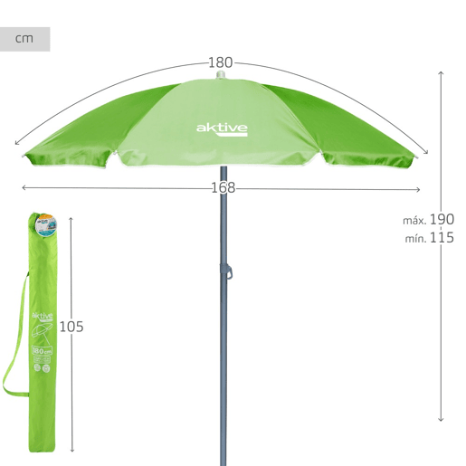 Guarda-sol Ø180 cm inclinável com proteção UV50 verde Aktive