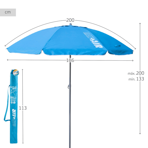 Aktive Guarda-sol de praia anti-vento 8 varetas 200 cm azul