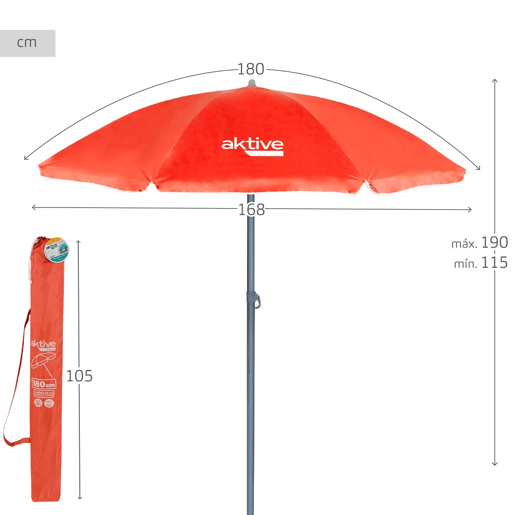 Guarda-sol Ø180 cm com mastro basculante e proteção UV50 vermelho Aktive