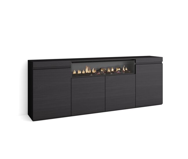 Aparador para salón gran capacidad de almacenaje 200x35x75cm 4 puertas chimenea eléctrica estilo moderno negro