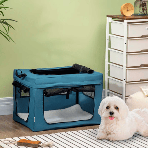PawHut Transportadora para Cães e Gatos Bolsa Portátil e Dobrável para Animais de Estimação Transportadora com 3 Portas e Almofada Suave 60x42x42 cm Azul