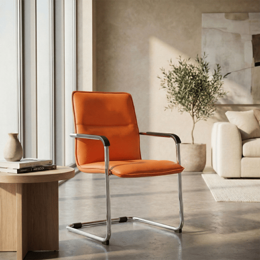 Cadeira para visitantes Seattle com assento ergonómico e apoios para os braços 56x60x92cm Cor Laranja