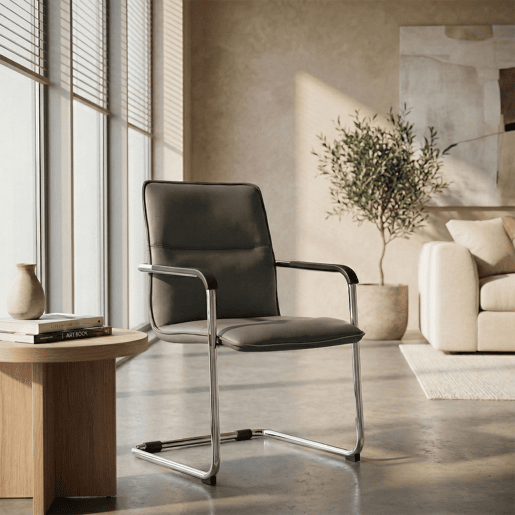 Cadeira para visitantes Seattle com assento ergonómico e apoios para os braços 56x60x92cm Cor Cinzento