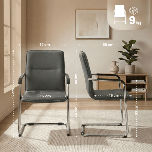 Cadeira para visitantes Seattle com assento ergonómico e apoios para os braços 56x60x92cm Cor Cinzento