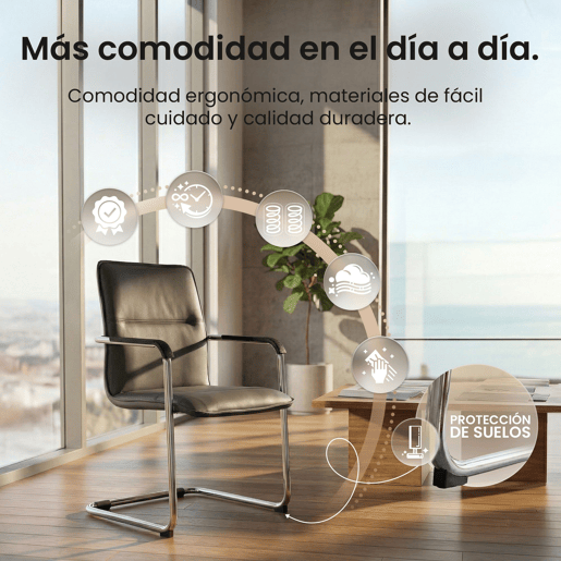 Cadeira para visitantes Seattle com assento ergonómico e apoios para os braços 56x60x92cm Cor Cinzento