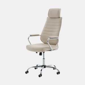 Cadeira de escritório Rako estofada em couro ecológico com assento e apoios de braços ergonómicos 60x67x117cm Cor Creme
