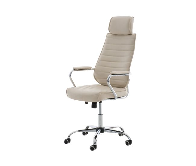 Silla de oficina rako tapizado en polipiel con asiento ergonómico y reposabrazos 60x67x117cm color crema