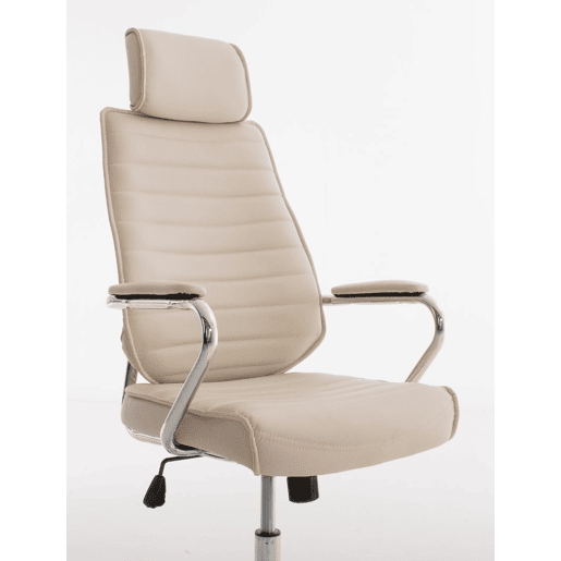 Cadeira de escritório Rako estofada em couro ecológico com assento e apoios de braços ergonómicos 60x67x117cm Cor Creme