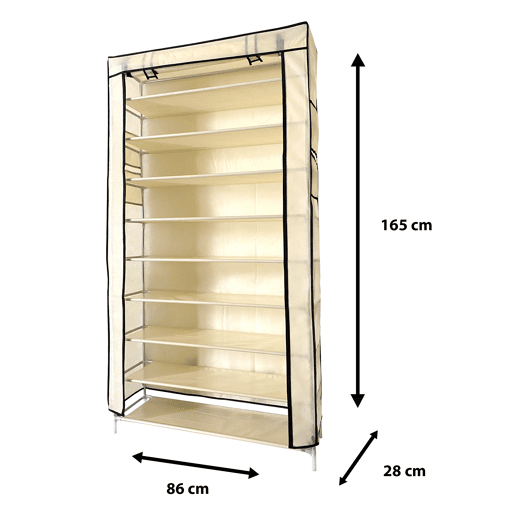 Sapateira de Tecido para Calçados com Porta Zip e Bolsos Laterais 160x88x30cm, 27 pares.