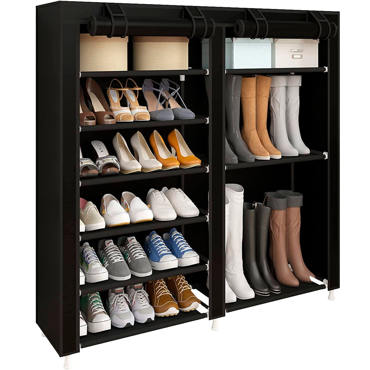 Armario Zapatero Tela con Puertas Cremallera Nyana Home 120 Negro