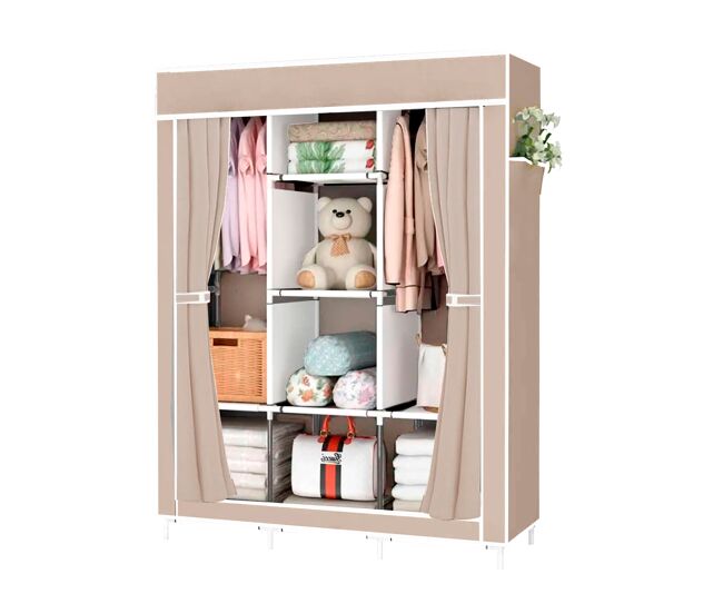 Armario vestidor de tela con puertas de cremallera y bolsillos laterales nyana home medidas 170x127x45cm
