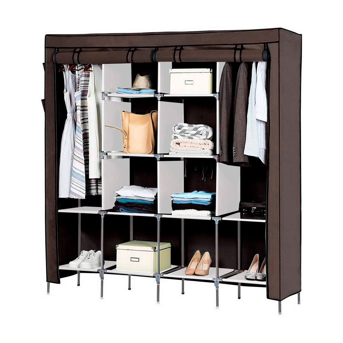Armario Vestidor Tela Con Puertas Cremallera Nyana Home 167 Marrón