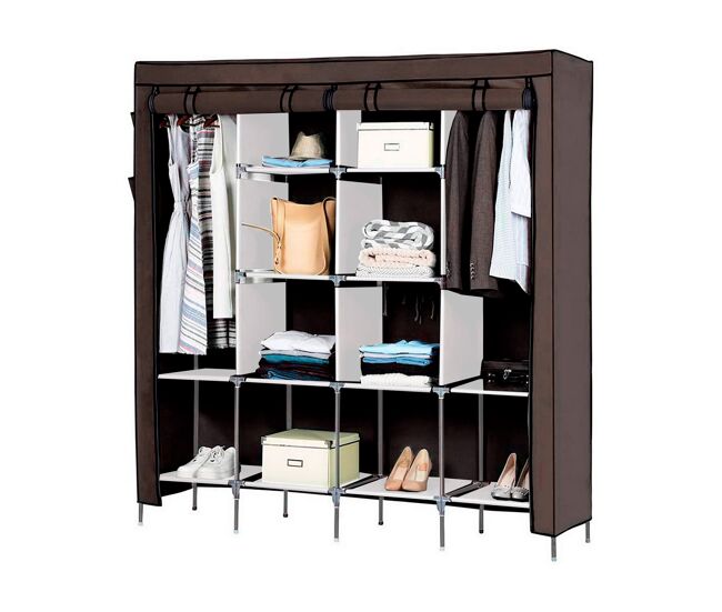 Armario vestidor de tela con puertas de cremallera y bolsillos laterales nyana home medidas 170x167x45cm