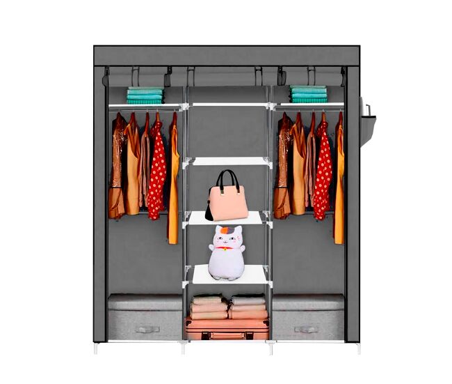 Armario vestidor de tela nyana home 170x150x45cm, 3 puertas, 7 huecos, 1 ropero