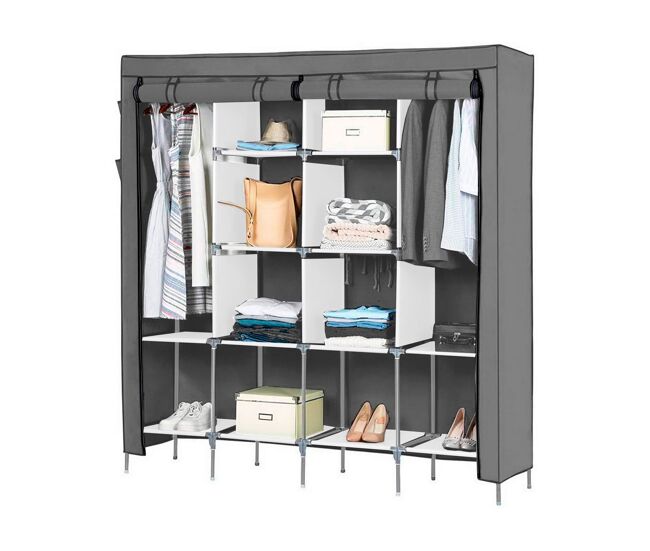 Armario vestidor de tela con puertas de cremallera y bolsillos laterales nyana home medidas 170x167x45cm