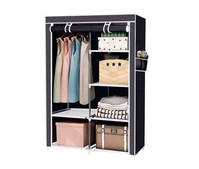 Armario vestidor de tela con puertas de cremallera y bolsillos laterales nyana home medidas 170x105x45cm