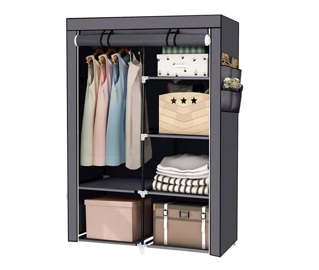 Armario vestidor de tela con puertas de cremallera y bolsillos laterales nyana home medidas 170x105x45cm