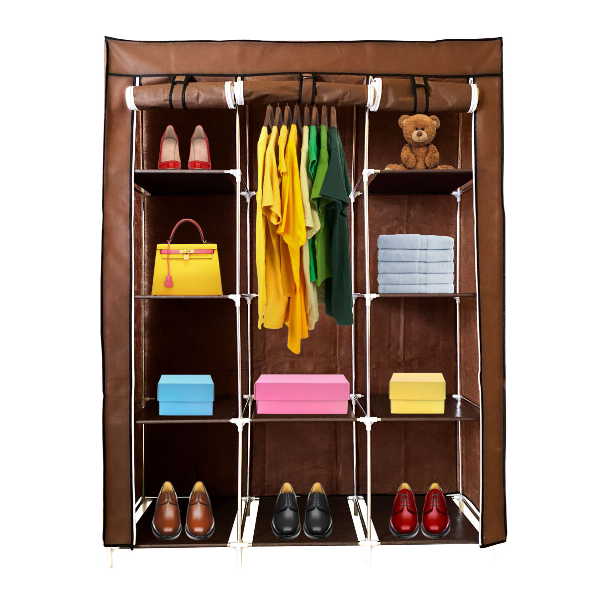 Armario Vestidor Tela Con Puertas Cremallera Nyana Home Marrón