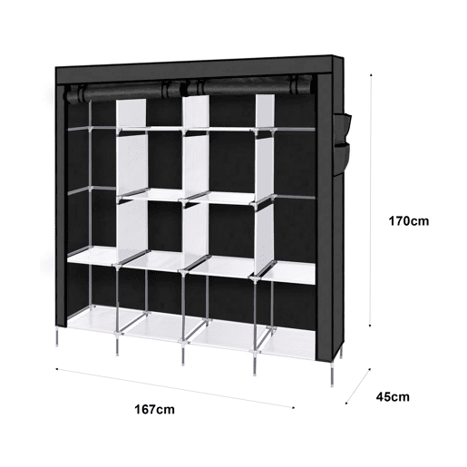 Guarda-roupa Tecido Com Portas Zip e Bolsos Laterais Nyana Home Medidas 170x167x45cm