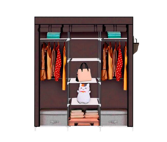 Armario vestidor de tela nyana home 170x150x45cm, 3 puertas, 7 huecos, 1 ropero